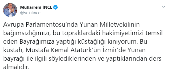 Muharrem İnce'den ırkçı Yunan vekile tepki! - Resim : 1