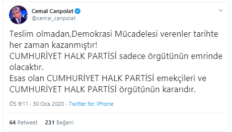 CHP İstanbul eski İl Başkanı Cemal Canpolat: Esas olan CHP örgütünün kararıdır - Resim : 1