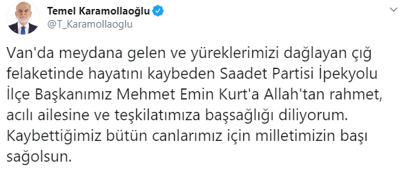 Van'da çığ felaketinden Saadet Partisi'ni yıkan haber - Resim : 1