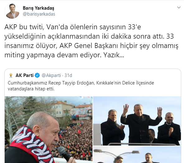 '33 insanımız ölüyor, Erdoğan miting yapmaya devam ediyor' - Resim : 1