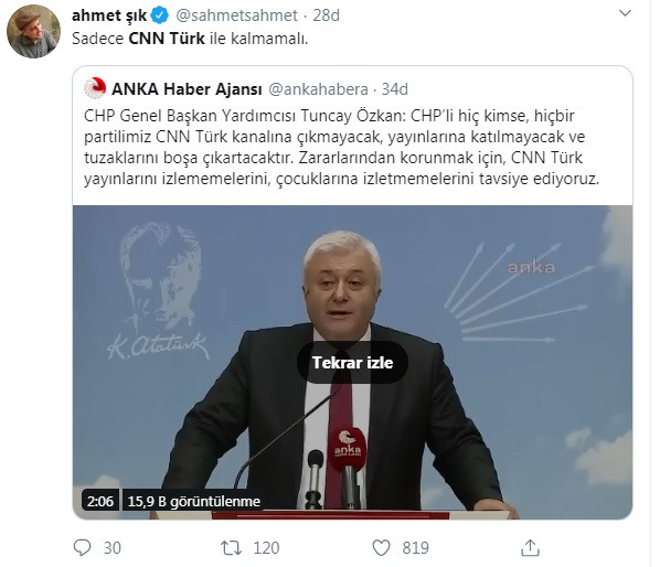 CHP'nin CNN Türk'ü boykot kararına HDP'den ilk yorum Ahmet Şık'tan - Resim : 1
