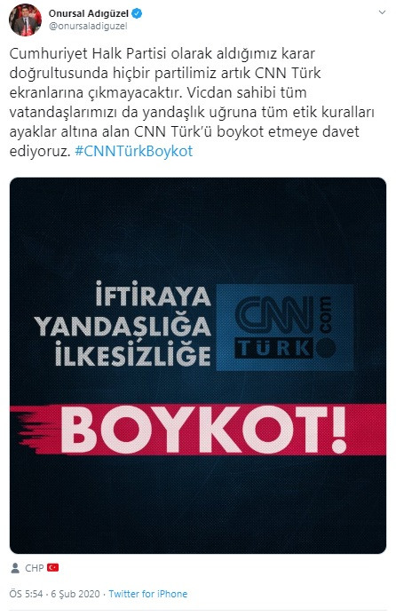 Onursal Adıgüzel: Vatandaşlarımızı CNN Türk’ü boykot etmeye davet ediyoruz - Resim : 1