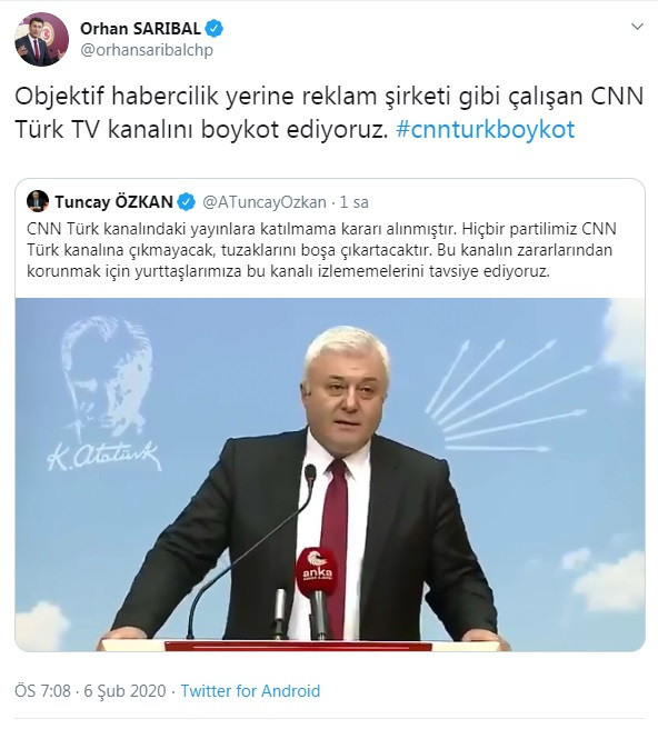 Orhan Sarıbal: Reklam şirketi gibi çalışan CNN Türk'ü boykot ediyoruz - Resim : 1