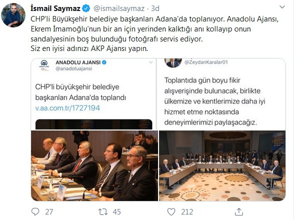 İsmail Saymaz'dan AA'ya Ekrem İmamoğlu tepkisi: Adınızı AKP Ajansı yapın - Resim : 1