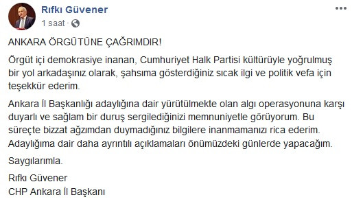CHP Ankara İl Başkanı Rıfkı Güvener: Ankara örgütüne çağrımdır! - Resim : 1