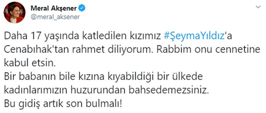 Meral Akşener’den 'Şeyma Yıldız' mesajı: Artık son bulmalı! - Resim : 1