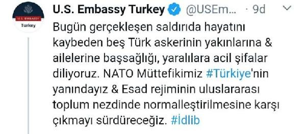 ABD'nin Ankara Büyükelçiliği'nden Türkiye'ye başsağlığı mesajı - Resim : 1