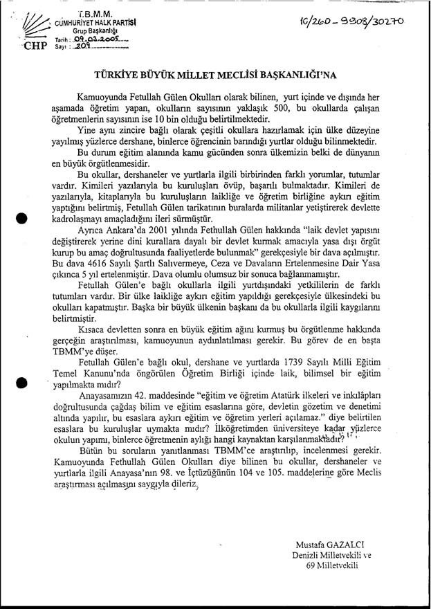 AKP reddetmiş: İşte CHP'nin 15 yıl önceki 'FETÖ'nün siyasi ayağı' önergesi - Resim : 1