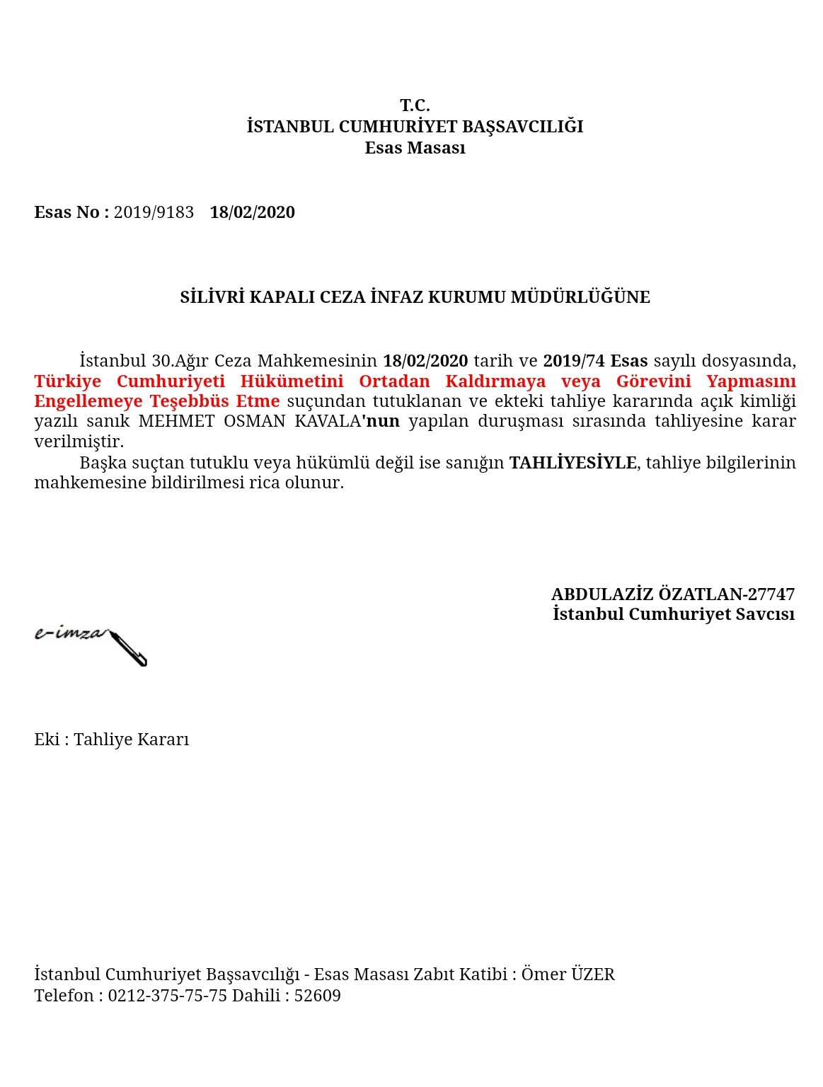 İşte Osman Kavala'nın tahliye kararının metni - Resim : 1