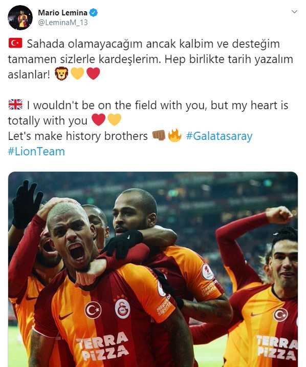Fenerbahçe derbisinde oynayamayacak olan Galatasaraylı Lemina'dan takım arkadaşlarına mesaj - Resim : 1