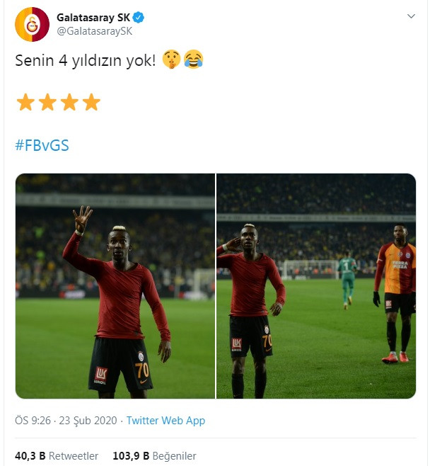 Galatasaray'dan Fenerbahçe galibiyeti sonrası '4. yıldız' göndermesi - Resim : 1