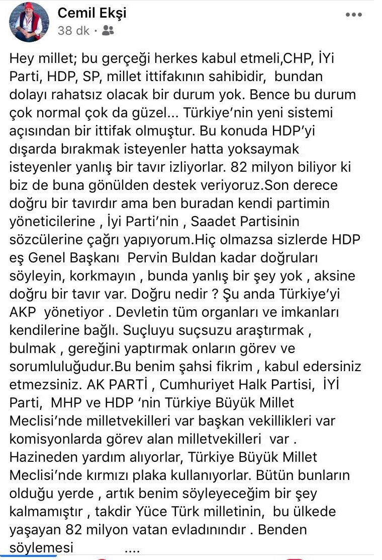 CHP Büyük Kurultay Delegesi Cemil Ekşi'den HDP çıkışı - Resim : 1