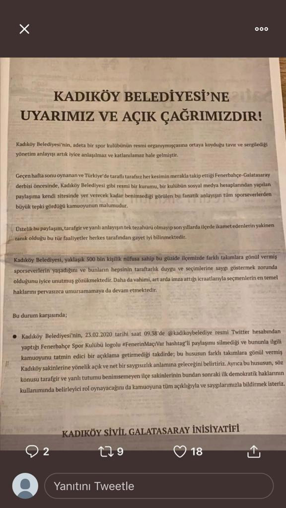 Kadıköy Belediyesi'nin derbi günü attığı 'tweet'e Galatasaraylılardan tepki - Resim : 2