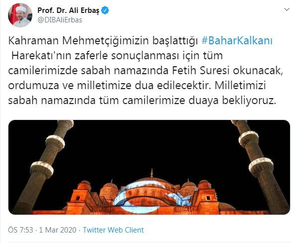 Diyanet İşleri Başkanı Ali Erbaş: Tüm camilerimizde Fetih Suresi okunacak - Resim : 1