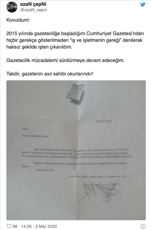 Cumhuriyet Gazetesi'nde ayrılık... İşten çıkarıldığını duyurdu - Resim : 1