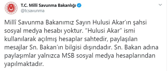 Milli Savunma Bakanlığı'ndan ‘sahte’ Hulusi Akar uyarısı - Resim : 1