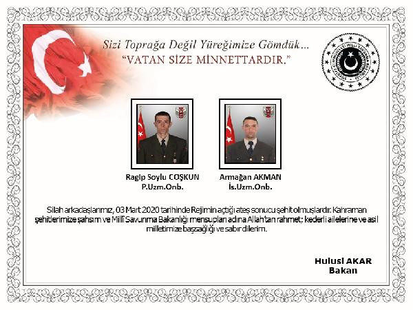 Hulusi Akar'dan şehitler için başsağlığı mesajı - Resim : 1