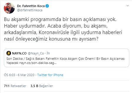 Sağlık Bakanı Fahrettin Koca'dan 'koronavirüs' tepkisi - Resim : 1