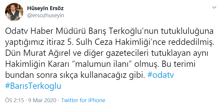 Barış Terkoğlu'nun tutukluluğuna itiraza ret - Resim : 1