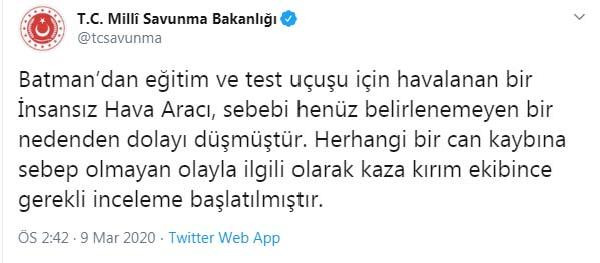 MSB: Batman'dan havalanan İHA düştü - Resim : 1