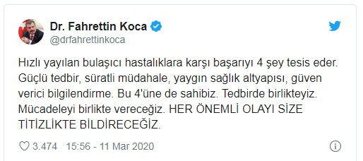 Sağlık Bakanı Fahrettin Koca'dan yeni koronavirüs paylaşımı - Resim : 1