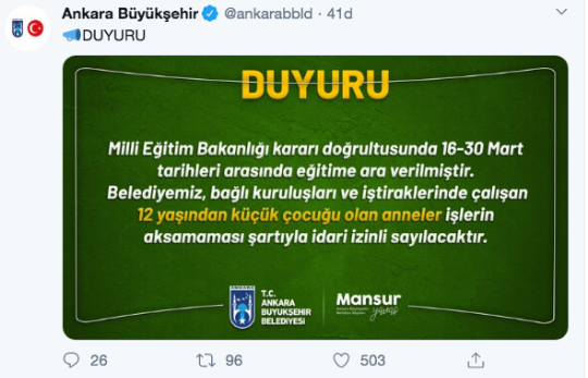 Mansur Yavaş: 12 yaşından küçük çocuğu olan anneler idari izinli sayılacak - Resim : 1