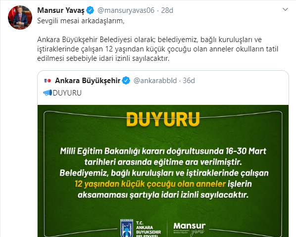 Mansur Yavaş: 12 yaşından küçük çocuğu olan anneler idari izinli sayılacak - Resim : 2