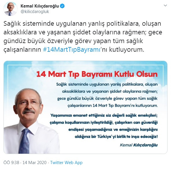 Kılıçdaroğlu'ndan 14 Mart Tıp Bayramı mesajı - Resim : 1