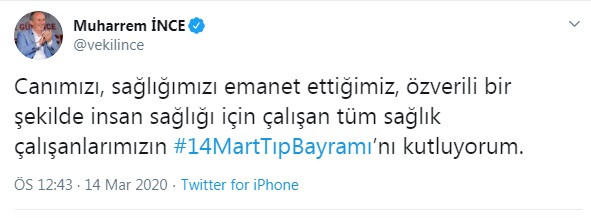 Muharrem İnce, 14 Mart Tıp Bayramı mesajı - Resim : 1