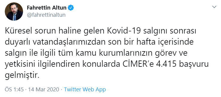 İşte bir hafta içinde CİMER'e gelen koronavirüs başvuru sayısı... - Resim : 1