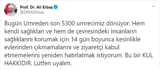 Umreden dönen 5 bin 300 kişilik son kafileye Diyanet'ten uyarı - Resim : 1