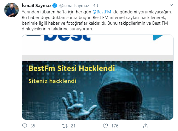 İsmail Saymaz'ın yer alacağını duyurduğu Best FM hacklendi! - Resim : 1