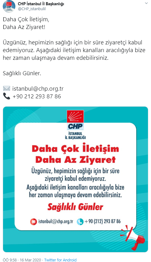 CHP İstanbul'dan koronavirüs kararı: Ziyaretçiye kapatıldı - Resim : 1