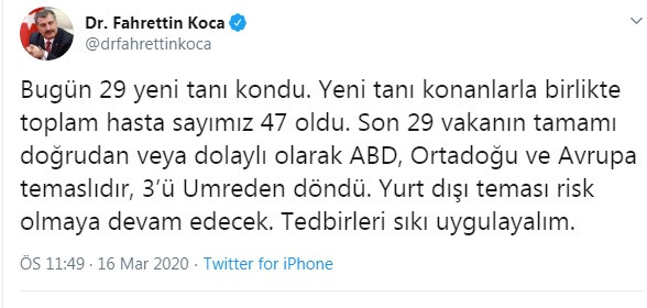 Sağlık Bakanı Fahrettin Koca: Toplam hasta sayımız 47 oldu - Resim : 3