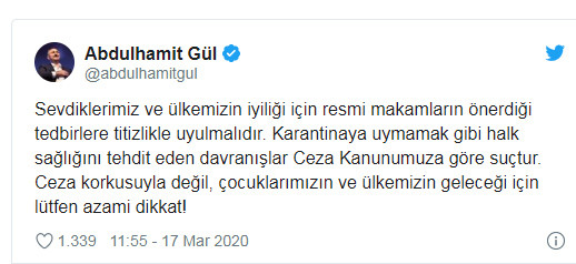 Bakan Gül'den kritik karantina uyarısı: Ceza kanunumuza göre suçtur - Resim : 1