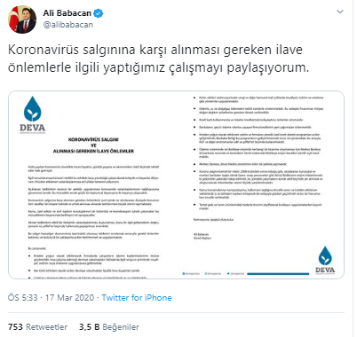 Ali Babacan'dan hükümete koronavirüs tedbirleriyle ilgili öneri - Resim : 2