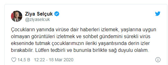Milli Eğitim Bakanı Ziya Selçuk'tan ailelere koronavirüs uyarısı: Derin izler bırakabilir - Resim : 1