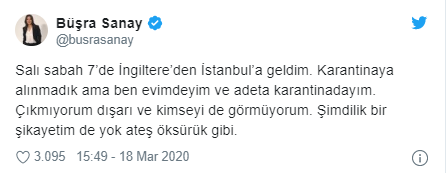 Gazeteci Büşra Sanay: İngiltere’den geldim, karantinaya alınmadım - Resim : 1