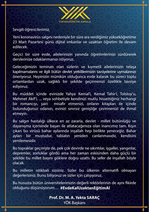 YÖK Başkanı Yekta Saraç'tan uzaktan eğitim açıklaması - Resim : 2