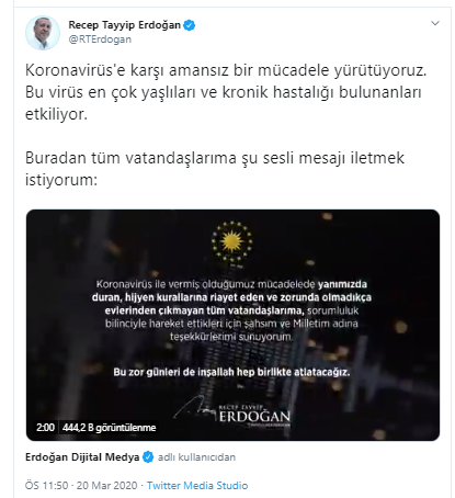 Erdoğan'dan koronavirüs mesajı - Resim : 1