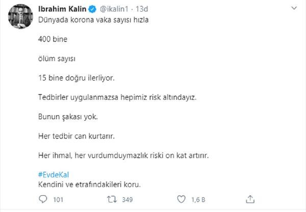 Cumhurbaşkanlığı Sözcüsü Kalın'dan koronavirüs uyarısı: Bunun şakası yok - Resim : 1