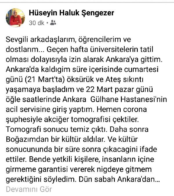 Öğretim görevlisi Haluk Şengezer koronavirüse yakalandığını açıkladı - Resim : 1