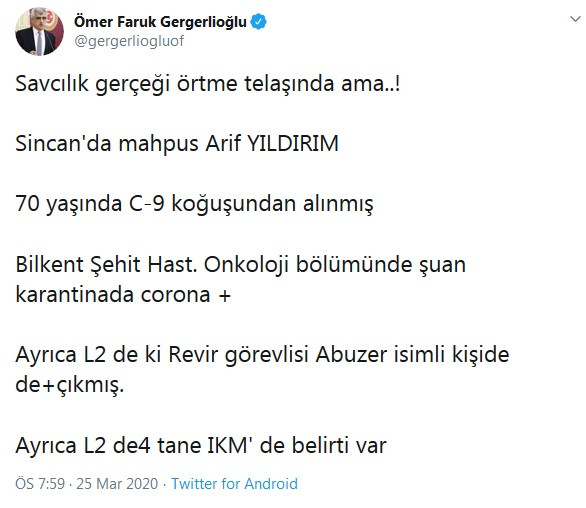 HDP'li Ömer Faruk Gergerlioğlu'na koronavirüs paylaşımı soruşturması - Resim : 1