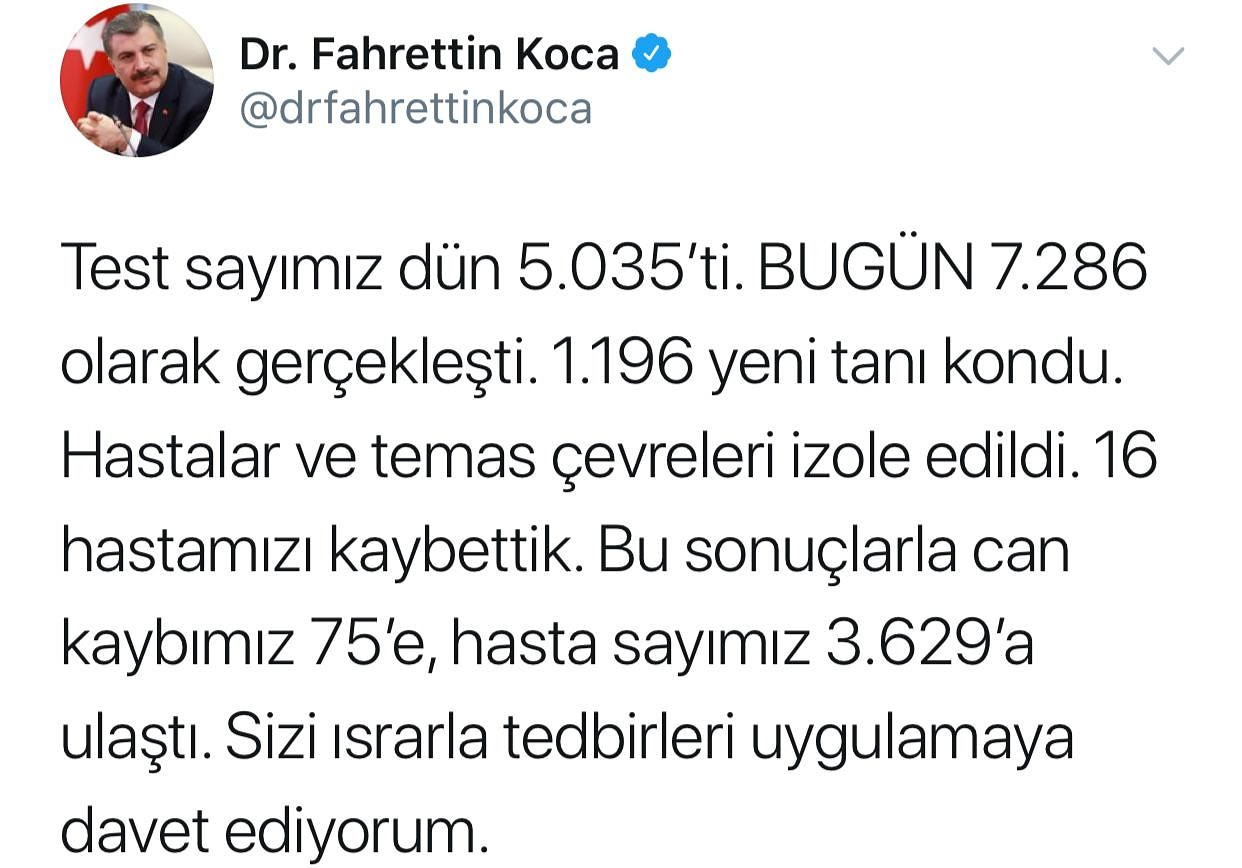Türkiye'de koronavirüsten hayatını kaybeden kişi sayısı 75'e yükseldi! - Resim : 1