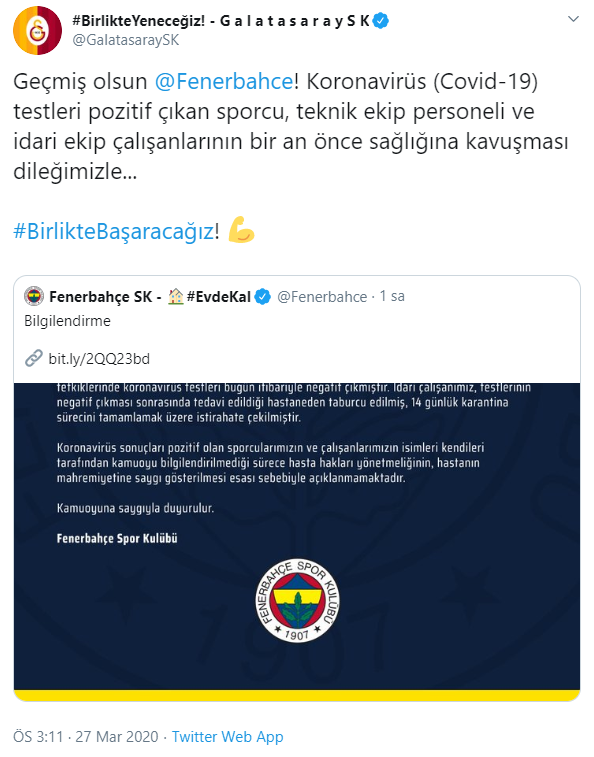 Galatasaray'dan Fenerbahçe'ye geçmiş olsun mesajı - Resim : 1