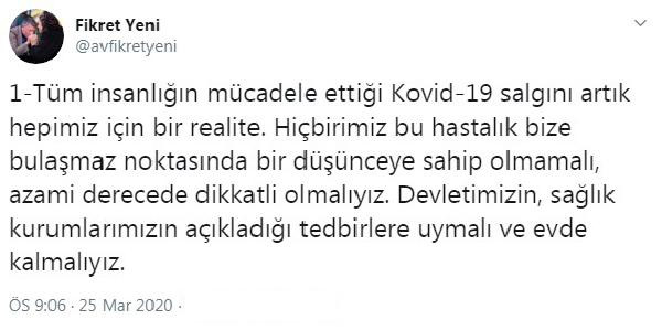 Koronavirüse yenen AKP Adana eski İl Başkanı Fikret Yeni: Evde kalın - Resim : 1