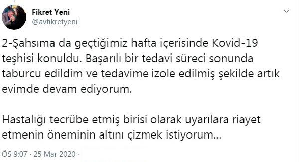 Koronavirüse yenen AKP Adana eski İl Başkanı Fikret Yeni: Evde kalın - Resim : 2