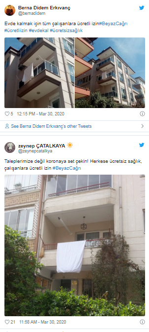 #BeyazÇağrı emekçiler için Türkiye'nin dört bir yanında karşılık buldu: Beyaz bezler balkonlarda - Resim : 1