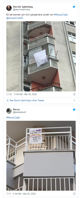 #BeyazÇağrı emekçiler için Türkiye'nin dört bir yanında karşılık buldu: Beyaz bezler balkonlarda - Resim : 2