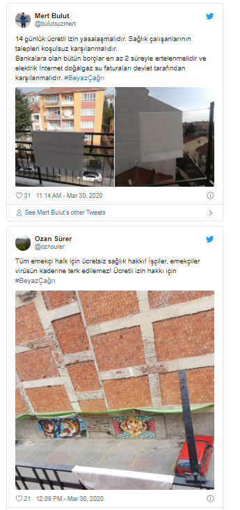 #BeyazÇağrı emekçiler için Türkiye'nin dört bir yanında karşılık buldu: Beyaz bezler balkonlarda - Resim : 4